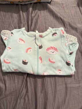 Mint Sushi Print Kids Zip Pajamas